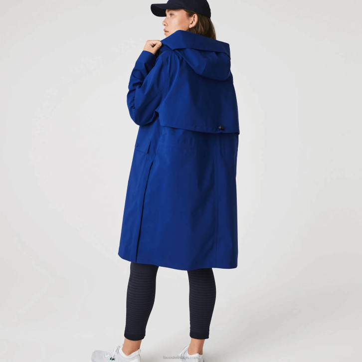 mulheres Lacoste bdm azul parka resistente à água com capuz longo 08D02628
