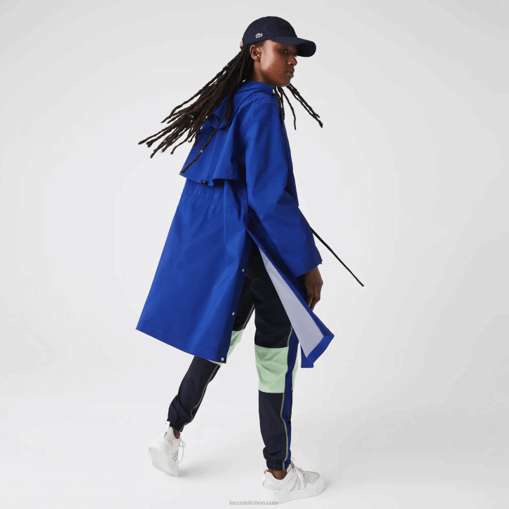 mulheres Lacoste bdm azul parka resistente à água com capuz longo 08D02628