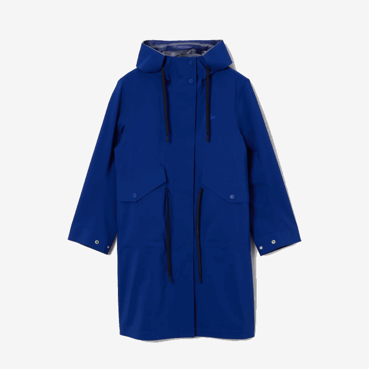 mulheres Lacoste bdm azul parka resistente à água com capuz longo 08D02628