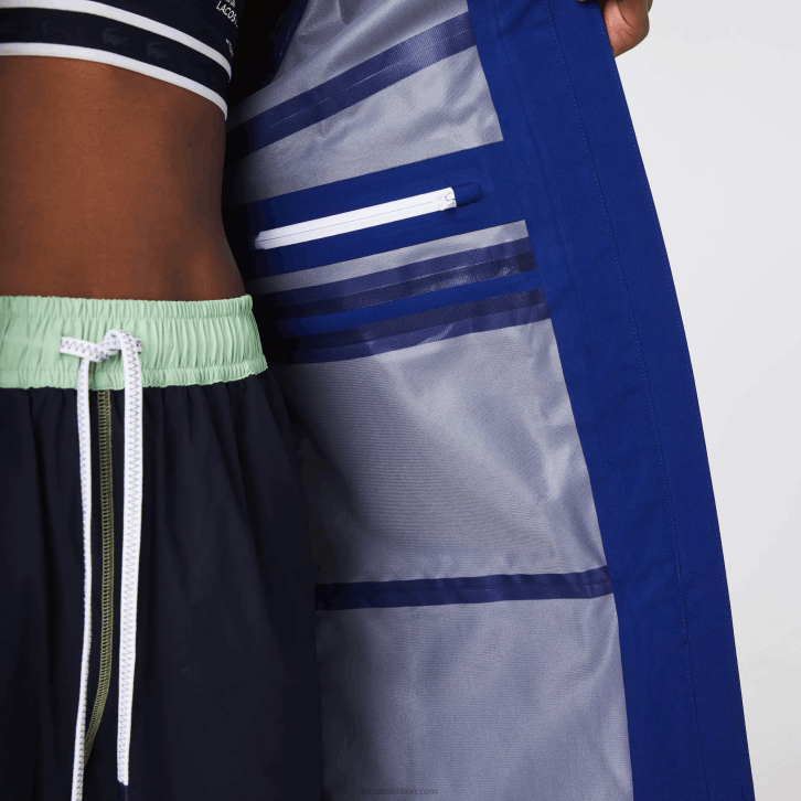 mulheres Lacoste bdm azul parka resistente à água com capuz longo 08D02628