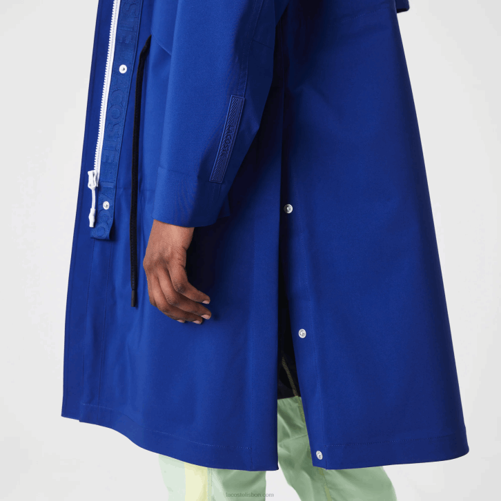 mulheres Lacoste bdm azul parka resistente à água com capuz longo 08D02628