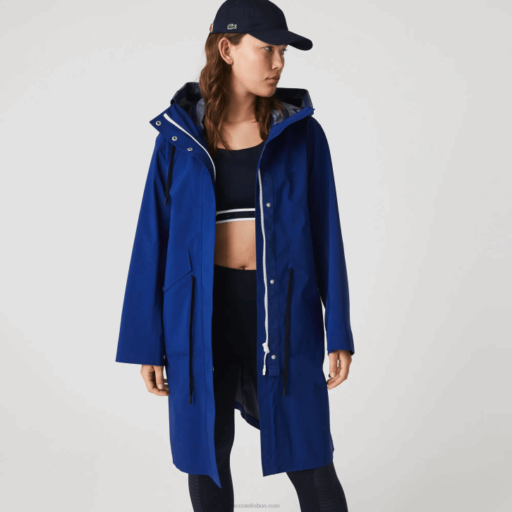 mulheres Lacoste bdm azul parka resistente à água com capuz longo 08D02628