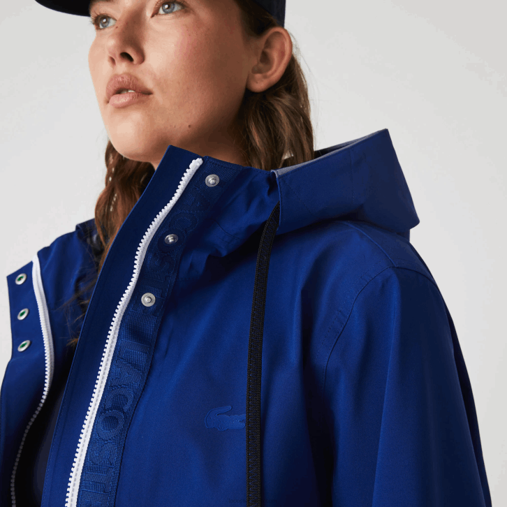mulheres Lacoste bdm azul parka resistente à água com capuz longo 08D02628