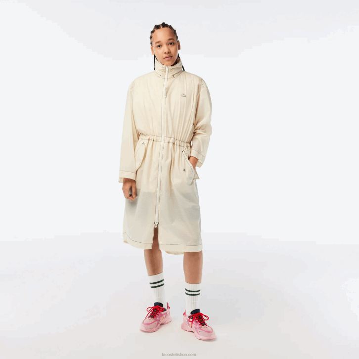 mulheres Lacoste branco xfj Parka com capuz repelente de água 2 em 1 08D02441