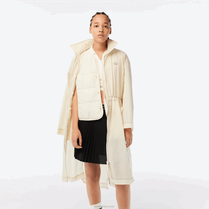 mulheres Lacoste branco xfj Parka com capuz repelente de água 2 em 1 08D02441