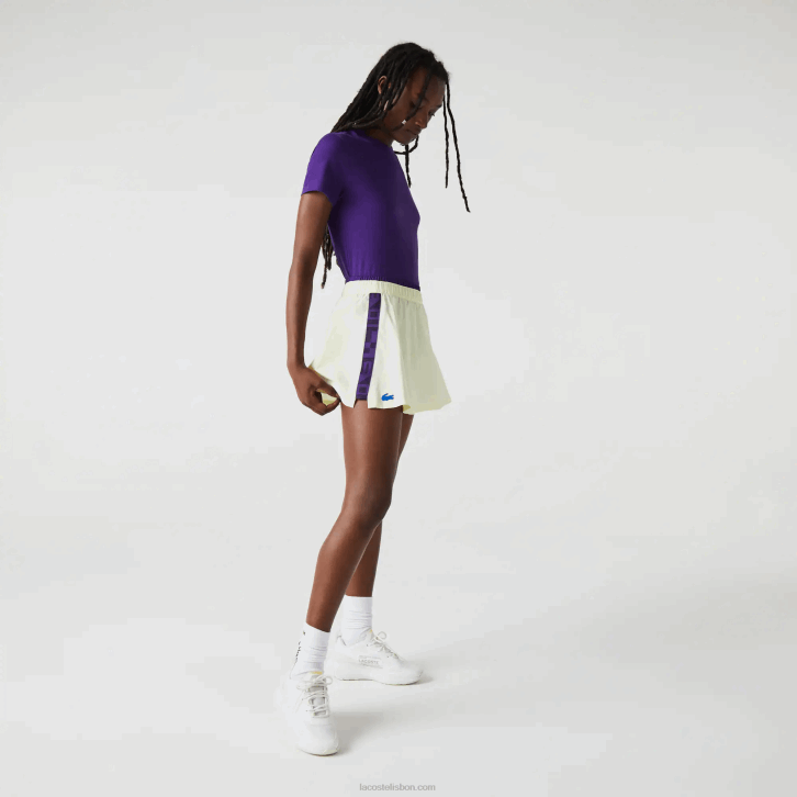 mulheres Lacoste amarelo roxo 4xk saia de tênis curta embutida esportiva 08D02592