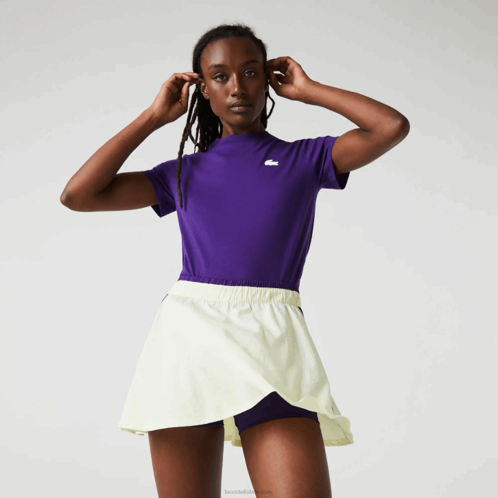 mulheres Lacoste amarelo roxo 4xk saia de tênis curta embutida esportiva 08D02592