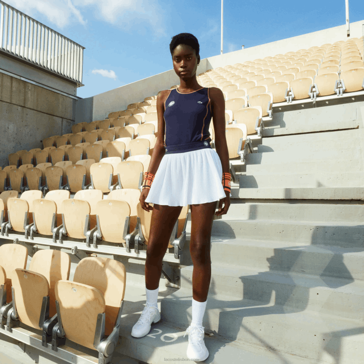 mulheres Lacoste branco azul marinho 522 short esportivo embutido saia roland garros 08D02602