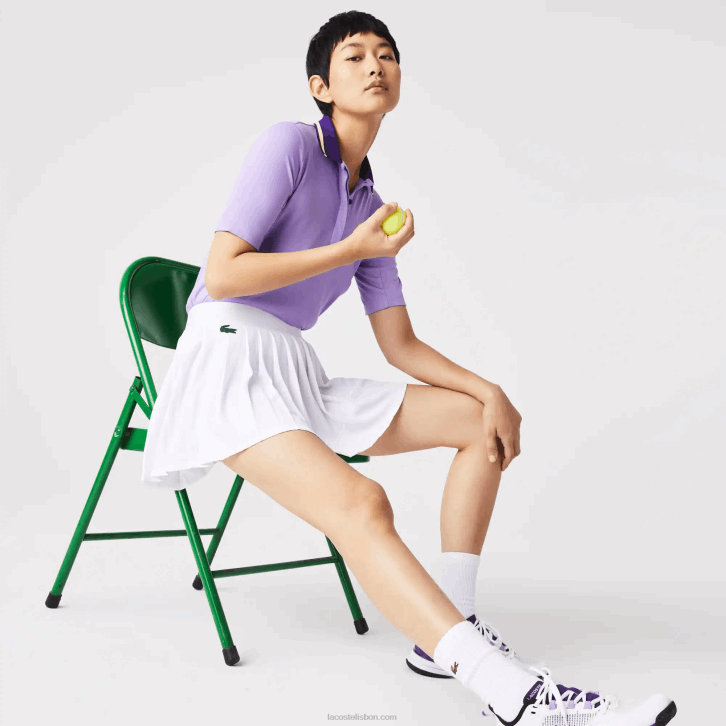 mulheres Lacoste branco verde 737 saia de tênis plissada curta esportiva embutida 08D02582