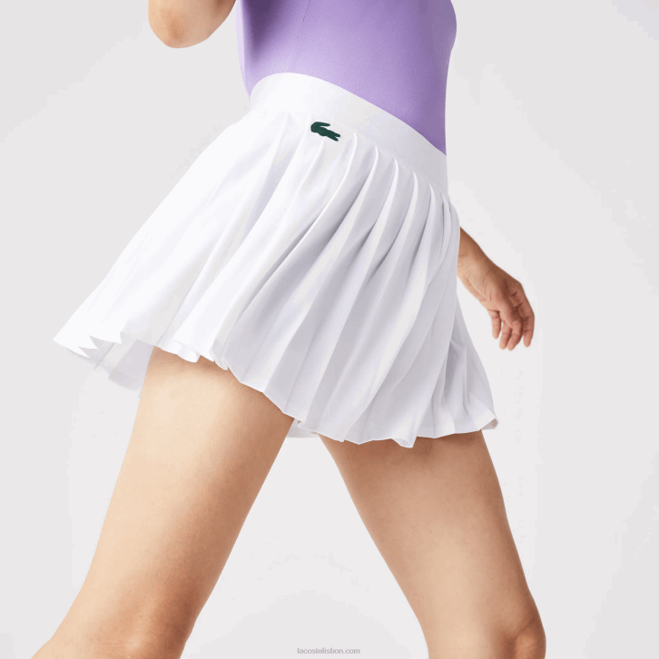 mulheres Lacoste branco verde 737 saia de tênis plissada curta esportiva embutida 08D02582