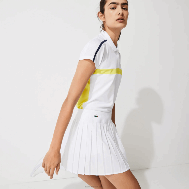 mulheres Lacoste branco z92 saia plissada de malha técnica de tênis esportivo 08D02612