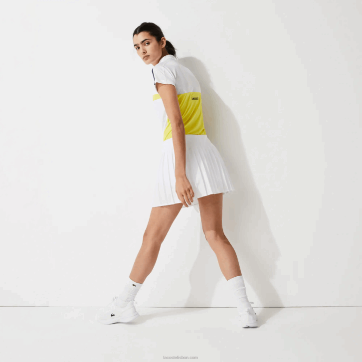 mulheres Lacoste branco z92 saia plissada de malha técnica de tênis esportivo 08D02612