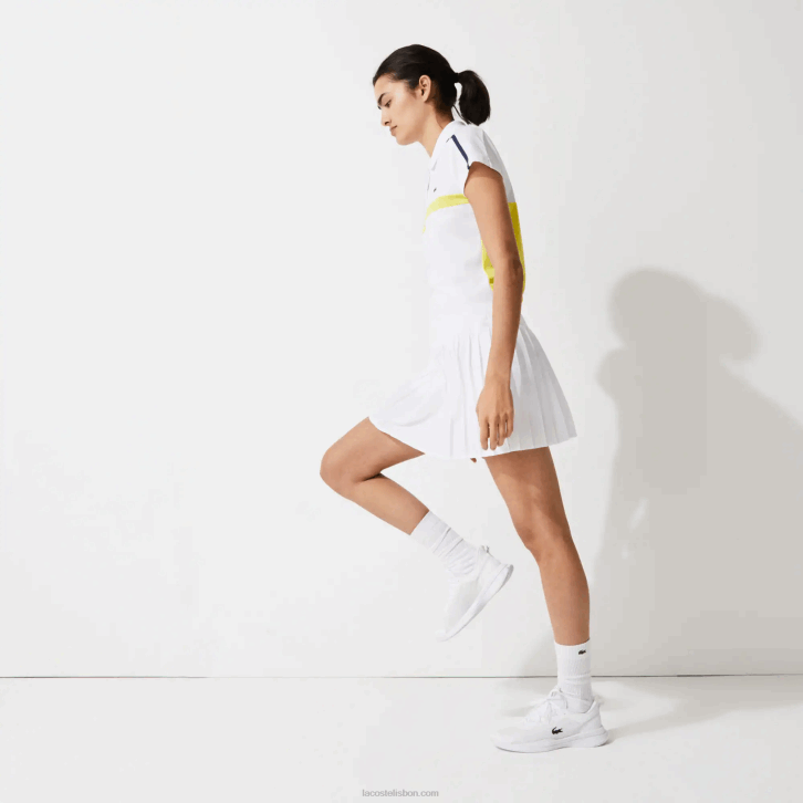 mulheres Lacoste branco z92 saia plissada de malha técnica de tênis esportivo 08D02612