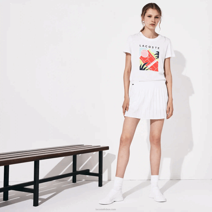 mulheres Lacoste branco z92 saia plissada de malha técnica de tênis esportivo 08D02612