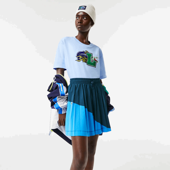 mulheres Lacoste luh azul saia plissada de nylon color block 08D02595