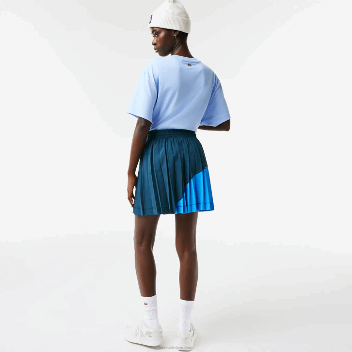 mulheres Lacoste luh azul saia plissada de nylon color block 08D02595
