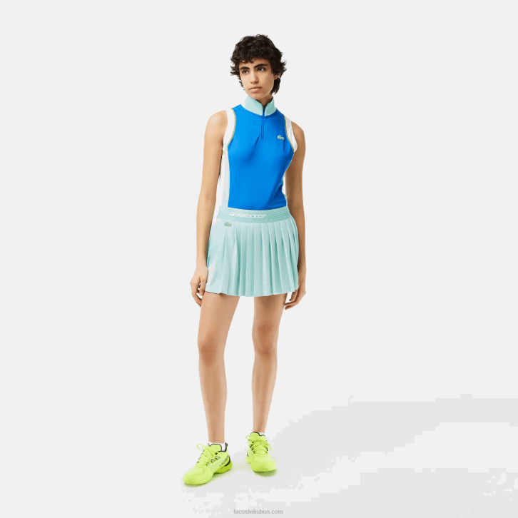 mulheres Lacoste tid verde claro amarelo saias plissadas de tênis com shorts embutidos 08D02389