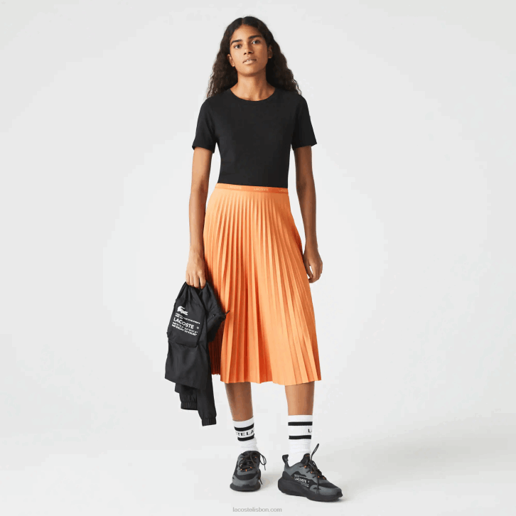 mulheres Lacoste wwc laranja saia plissada fluida cintura elástica 08D02599