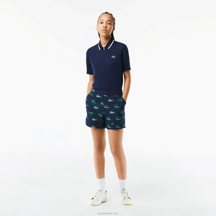 mulheres Lacoste azul marinho 166 bermuda estampada leve de golfe 08D02447
