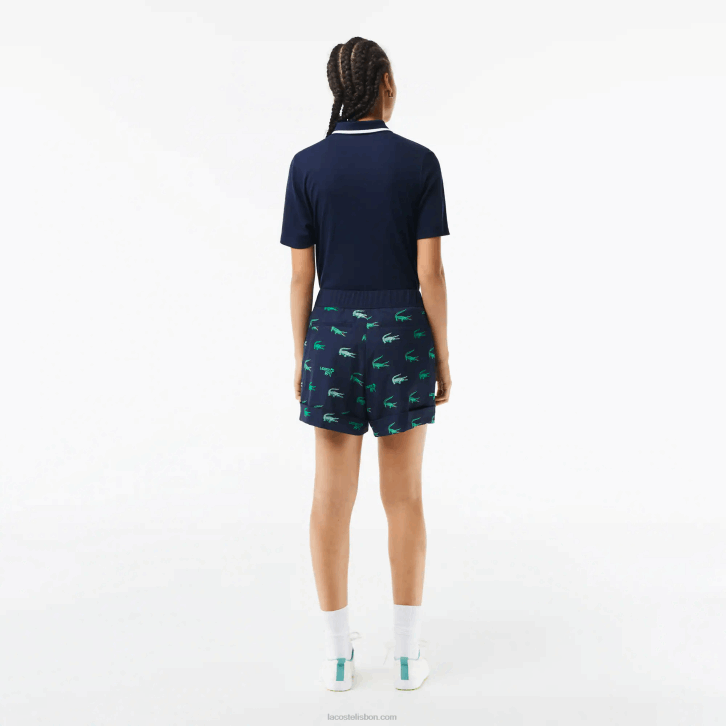 mulheres Lacoste azul marinho 166 bermuda estampada leve de golfe 08D02447