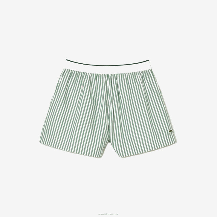mulheres Lacoste branco caqui verde vi4 shorts listrados de popeline de algodão 08D02455