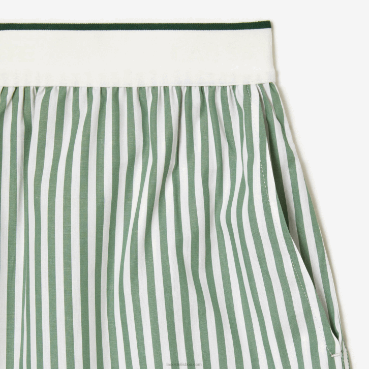mulheres Lacoste branco caqui verde vi4 shorts listrados de popeline de algodão 08D02455