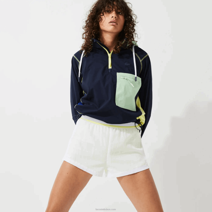 mulheres Lacoste branco chamativo amarelo 6b2 shorts esportivos de náilon leve 08D02659