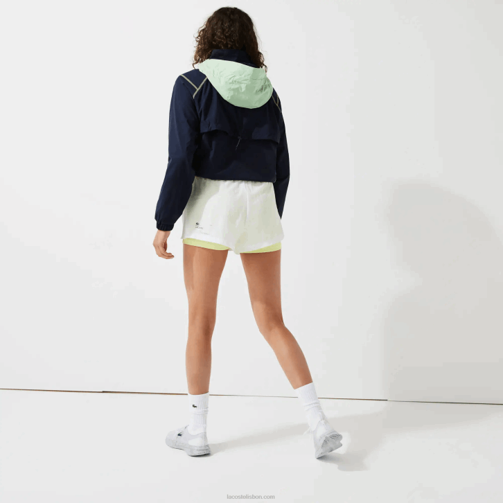 mulheres Lacoste branco chamativo amarelo 6b2 shorts esportivos de náilon leve 08D02659