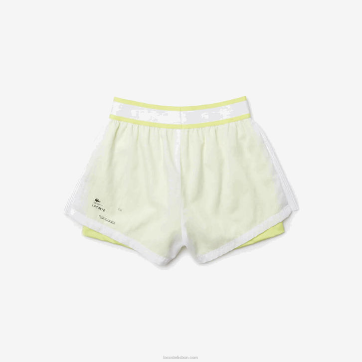 mulheres Lacoste branco chamativo amarelo 6b2 shorts esportivos de náilon leve 08D02659