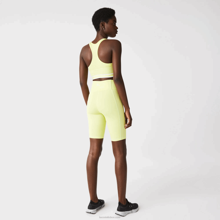 mulheres Lacoste bzc verde amarelo chamativo shorts de bicicleta esportiva 08D02655