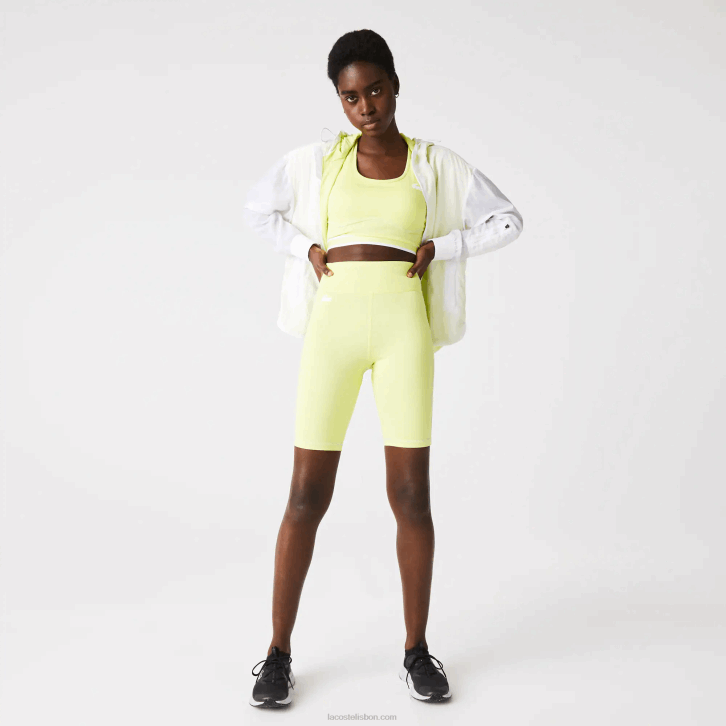 mulheres Lacoste bzc verde amarelo chamativo shorts de bicicleta esportiva 08D02655