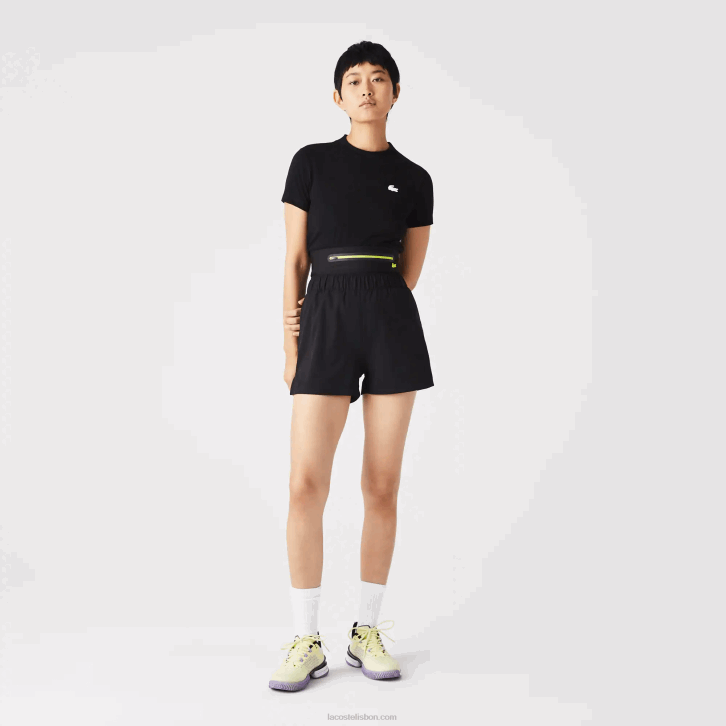 mulheres Lacoste preto c31 shorts esportivos de cinto removível 08D02644