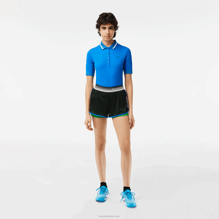 mulheres Lacoste preto verde glv calções de ténis com calções interiores incorporados 08D02443