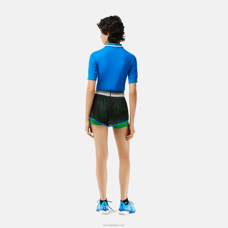 mulheres Lacoste preto verde glv calções de ténis com calções interiores incorporados 08D02443