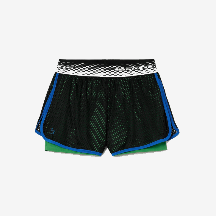 mulheres Lacoste preto verde glv calções de ténis com calções interiores incorporados 08D02443