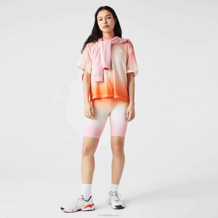 mulheres Lacoste rosa branco laranja dfk shorts de bicicleta gradiente de pacote de verão esportivo 08D02661