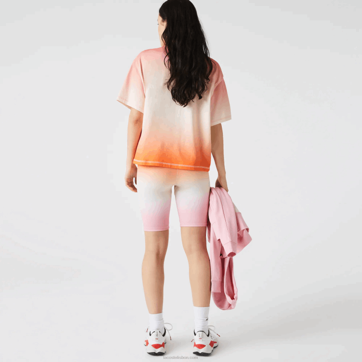 mulheres Lacoste rosa branco laranja dfk shorts de bicicleta gradiente de pacote de verão esportivo 08D02661