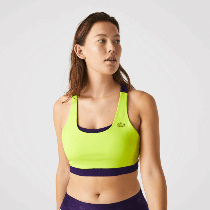 mulheres Lacoste amarelo roxo 5cy sutiã esportivo de poliéster reciclado com color block 08D02576