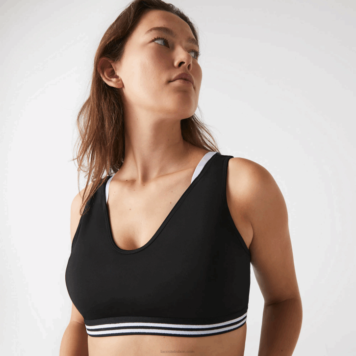 mulheres Lacoste preto branco preto 6kj sutiã esportivo com detalhes em contraste esportivo 08D02598
