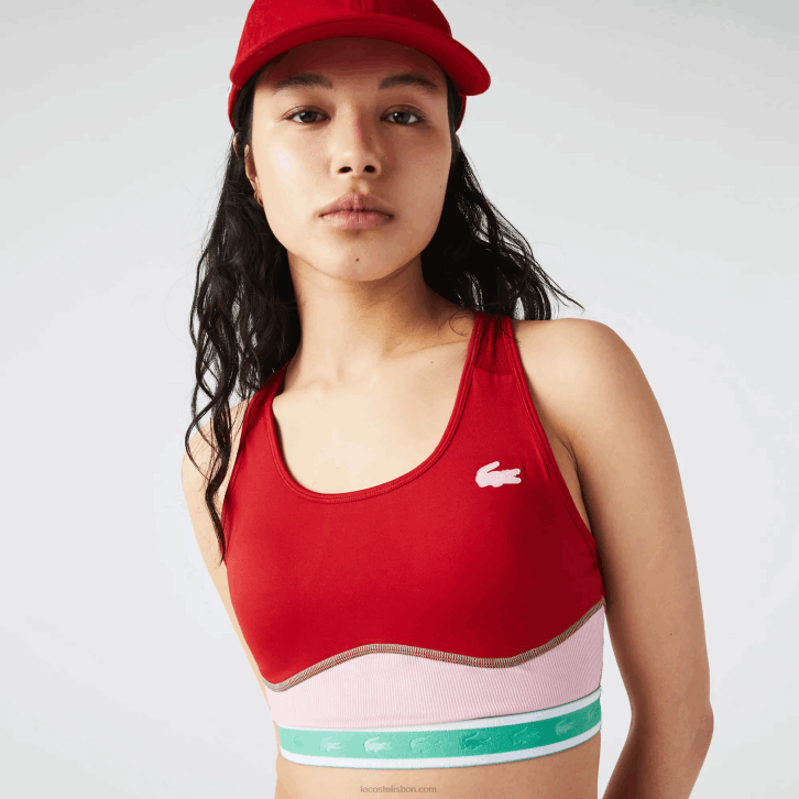 mulheres Lacoste vermelho rosa verde bx0 sutiã esportivo costas nadador 08D02584