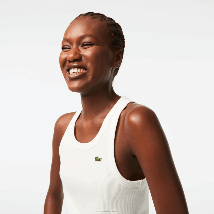 mulheres Lacoste branco 70v regata de algodão orgânico slim fit 08D02422