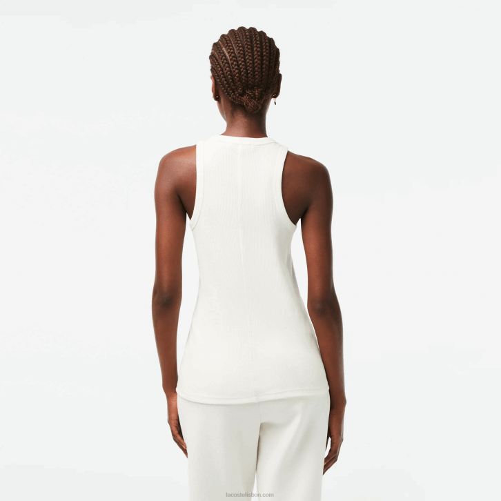 mulheres Lacoste branco 70v regata de algodão orgânico slim fit 08D02422