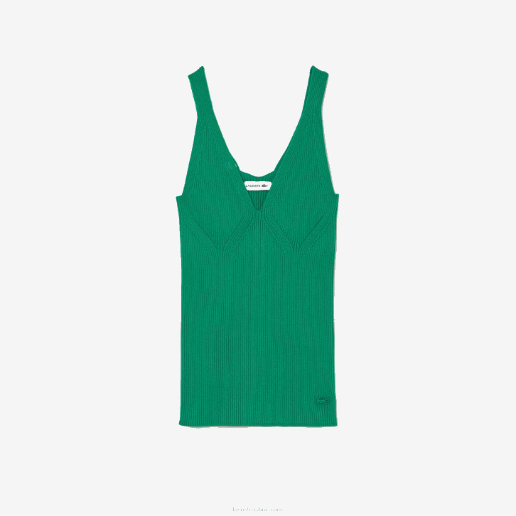mulheres Lacoste ldm verde regata de malha canelada sem costura 08D02647