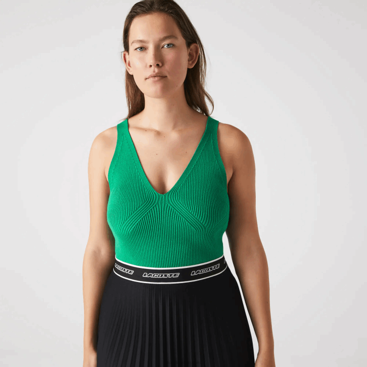 mulheres Lacoste ldm verde regata de malha canelada sem costura 08D02647