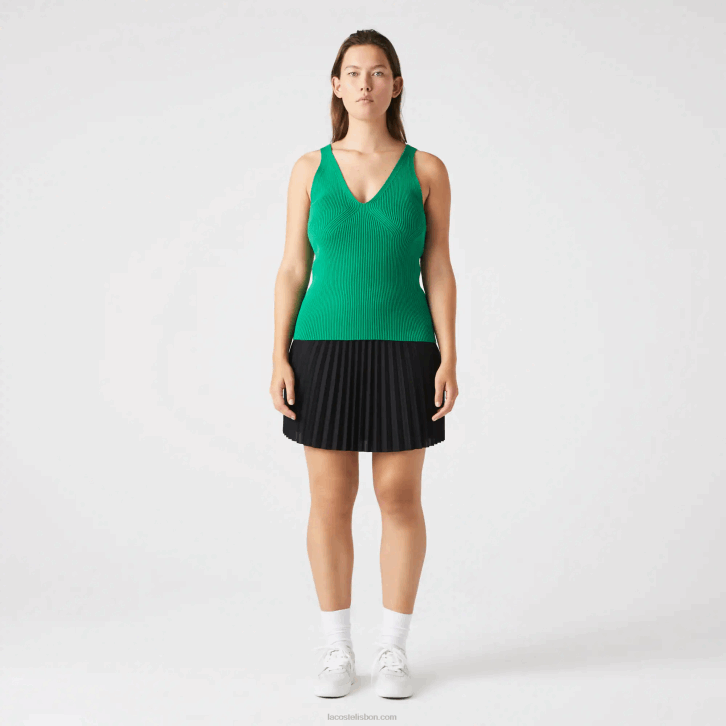 mulheres Lacoste ldm verde regata de malha canelada sem costura 08D02647