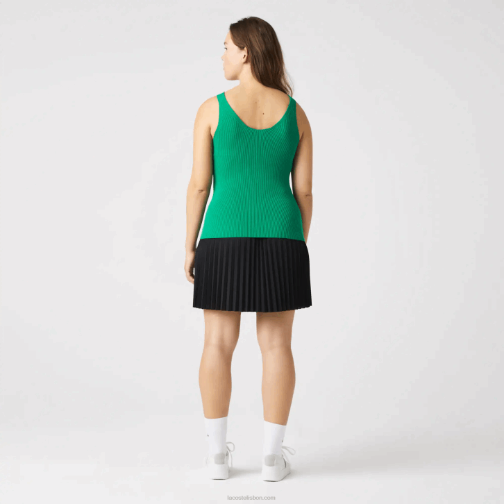 mulheres Lacoste ldm verde regata de malha canelada sem costura 08D02647