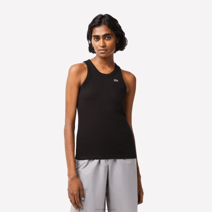 mulheres Lacoste preto 031 regata de algodão orgânico slim fit 08D02421
