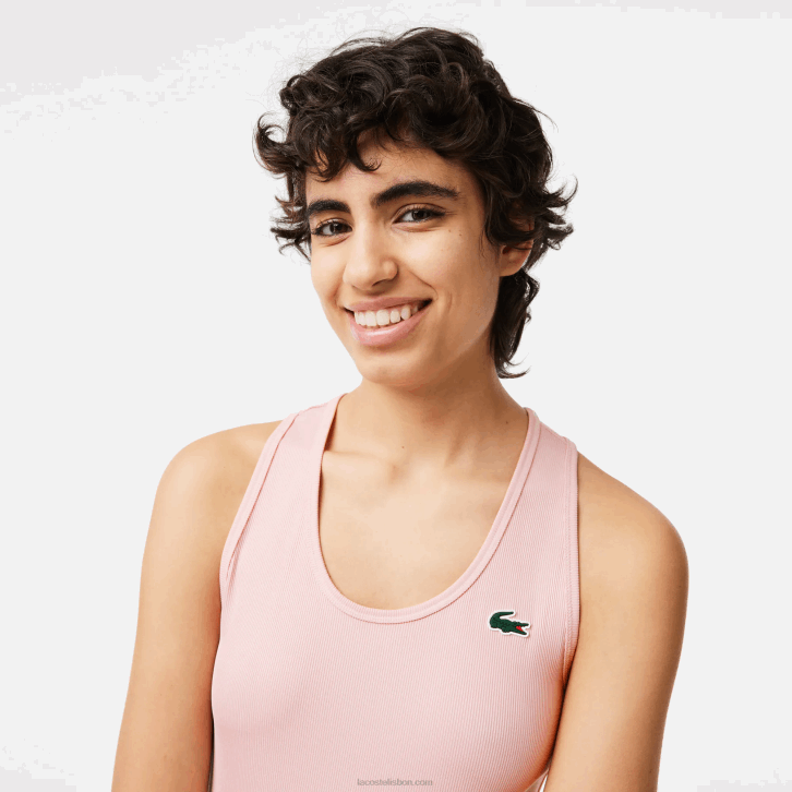mulheres Lacoste rosa kf9 regata esportiva slim fit com nervuras 08D02388