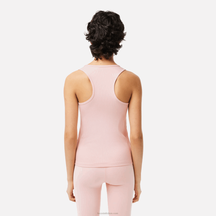 mulheres Lacoste rosa kf9 regata esportiva slim fit com nervuras 08D02388