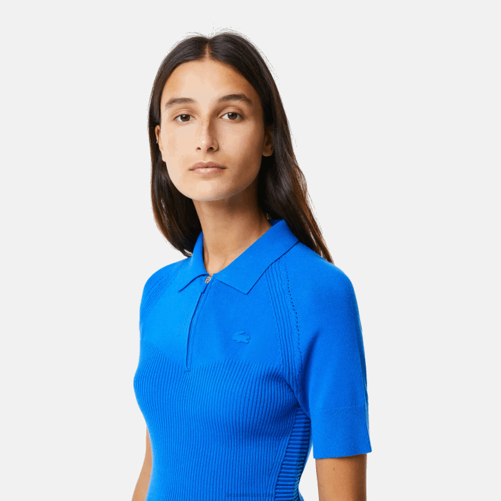 mulheres Lacoste azul k1q vestido de zíper frontal com detalhes em malha 08D02482
